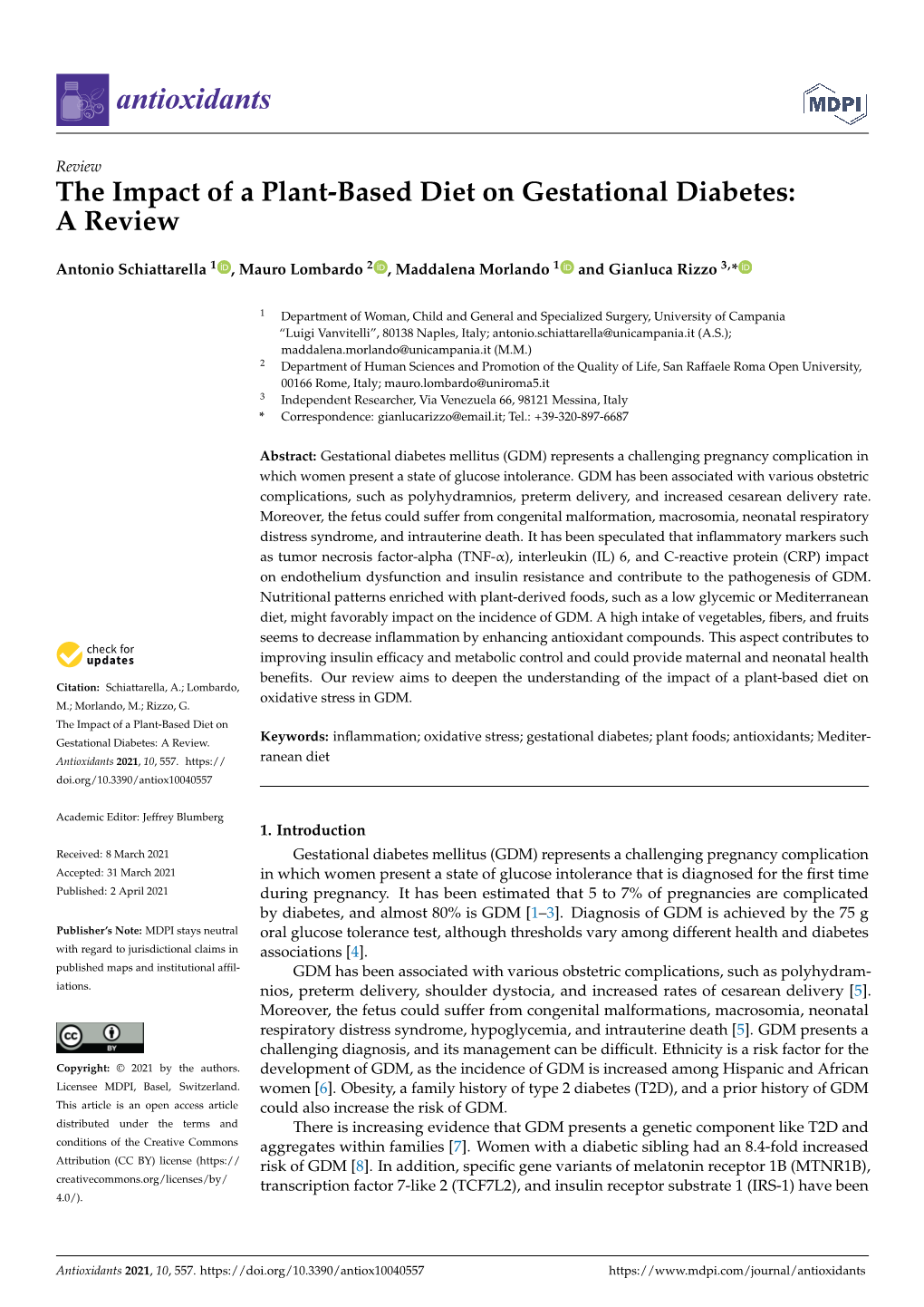 The Impact of a Plant-Based Diet on Gestational Diabetes:A Review