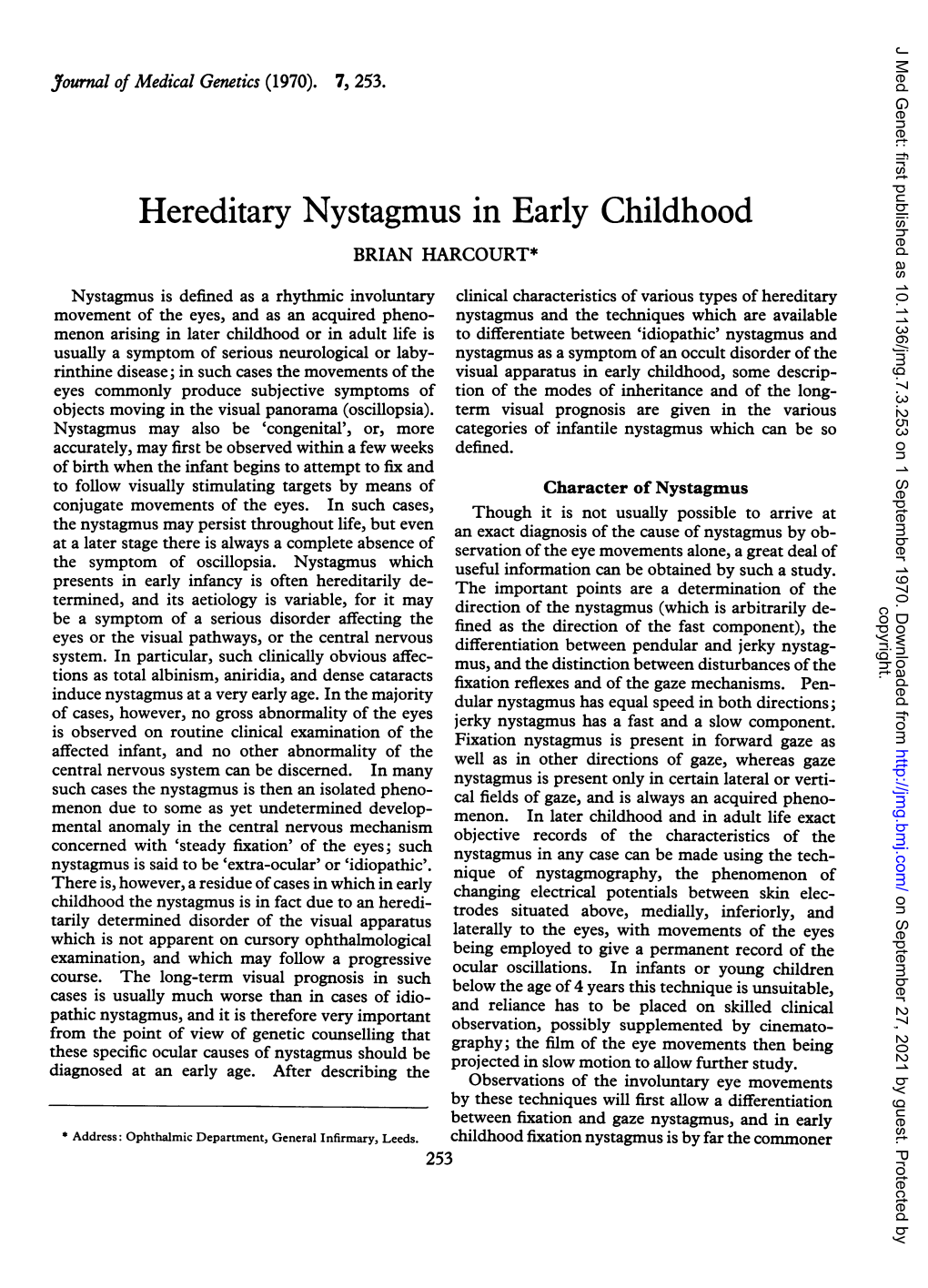 Hereditary Nystagmus in Early Childhood