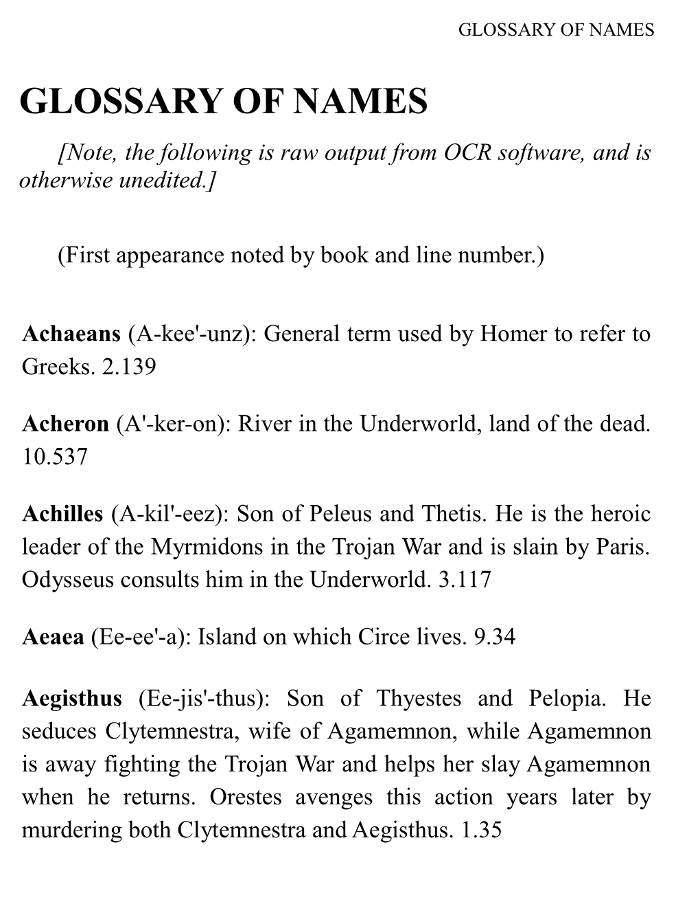 Odyssey Glossary of Names