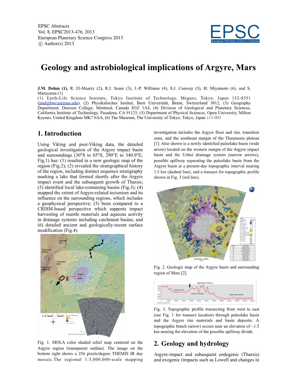 EPSC2013-476, 2013 European Planetary Science Congress 2013 Eeuropeapn Planetarsy Science Ccongress C Author(S) 2013