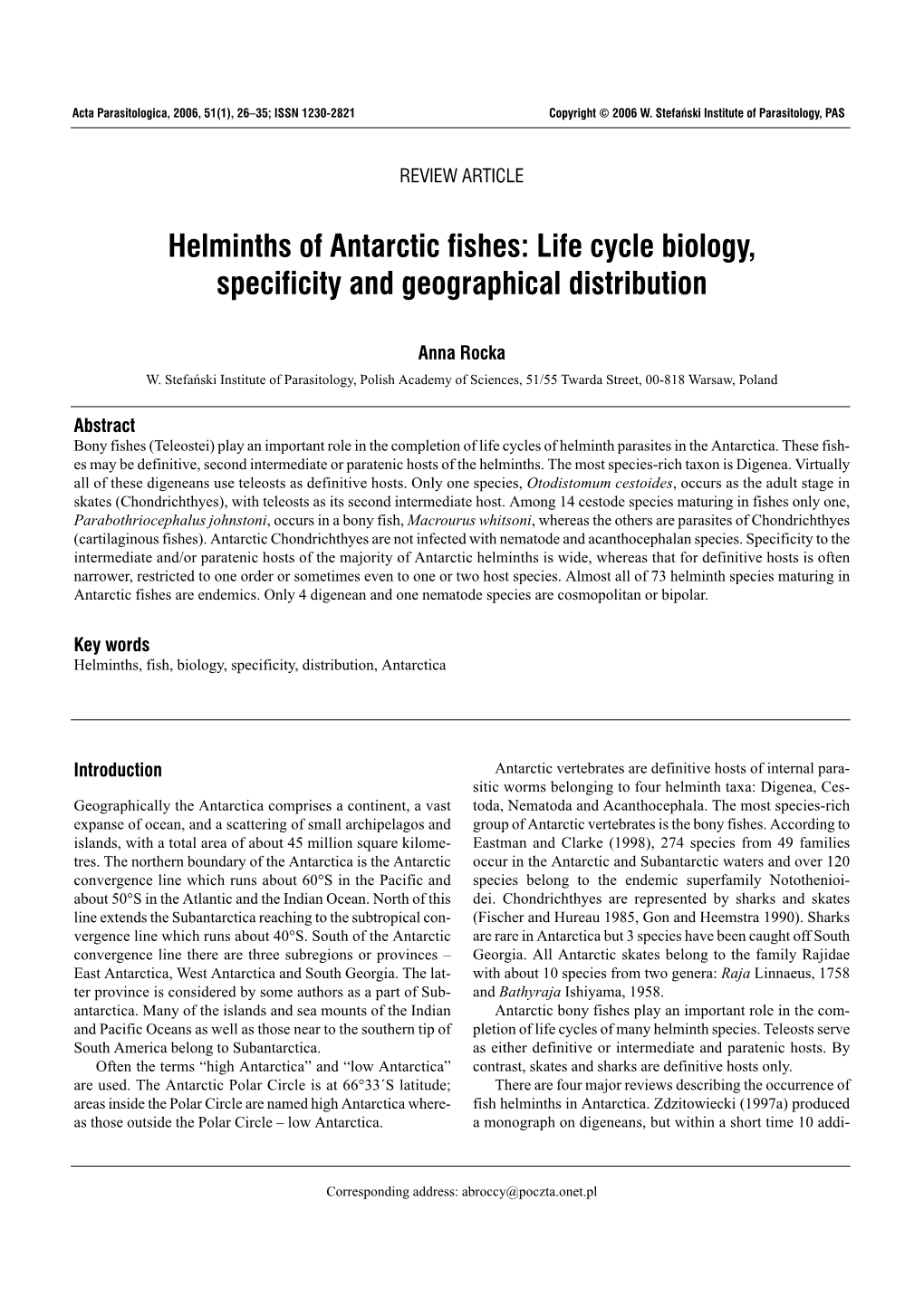 Helminths of Antarctic Fishes: Life Cycle Biology