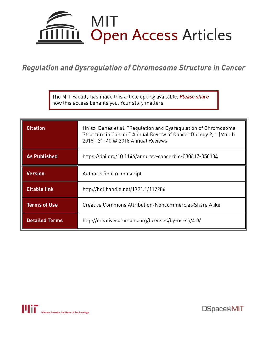 Regulation and Dysregulation of Chromosome Structure in Cancer