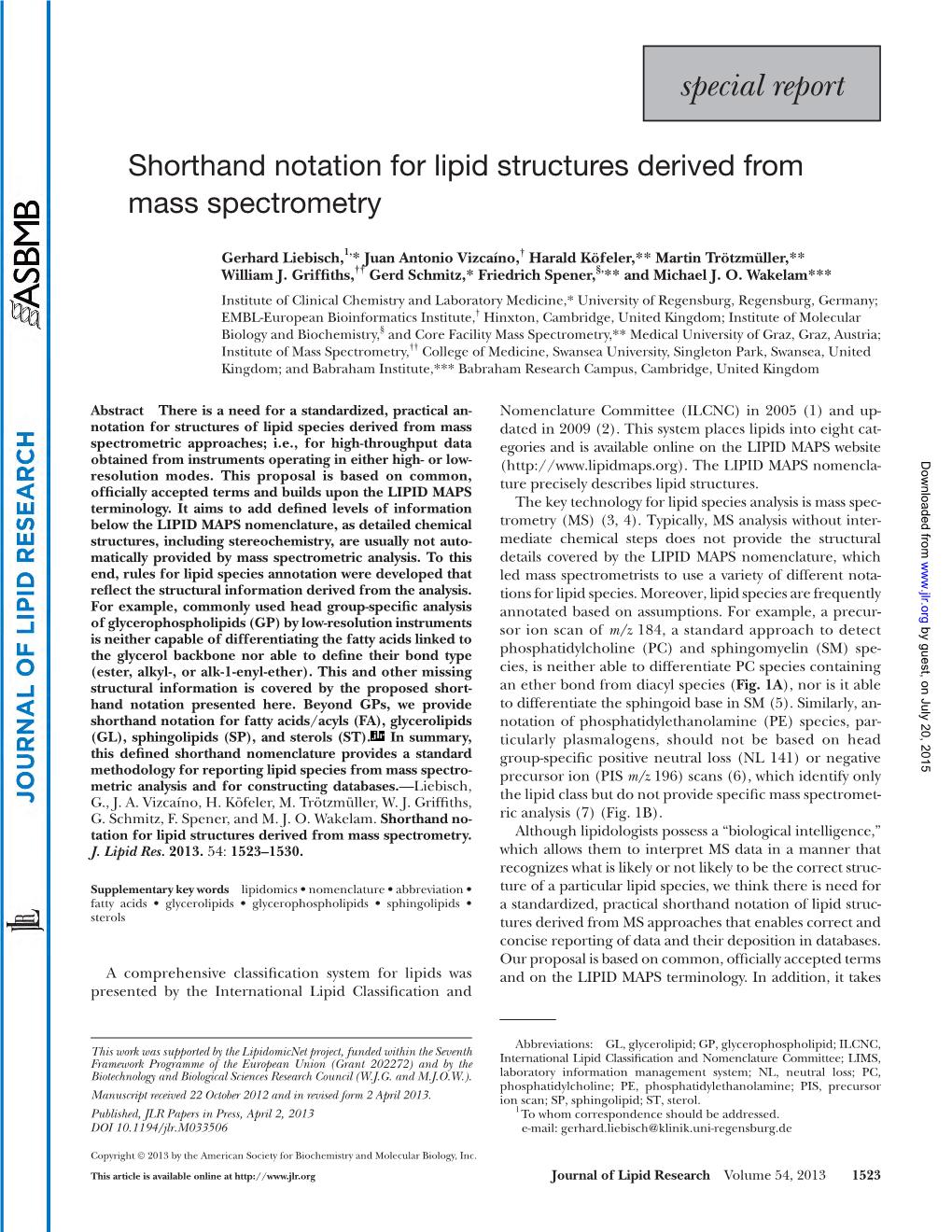 Shorthand Notation for Lipid Structures Derived from Mass Spectrometry