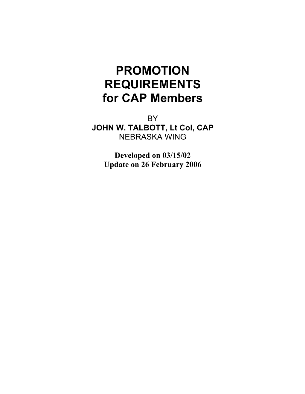 PROMOTION REQUIREMENTS for CAP Members