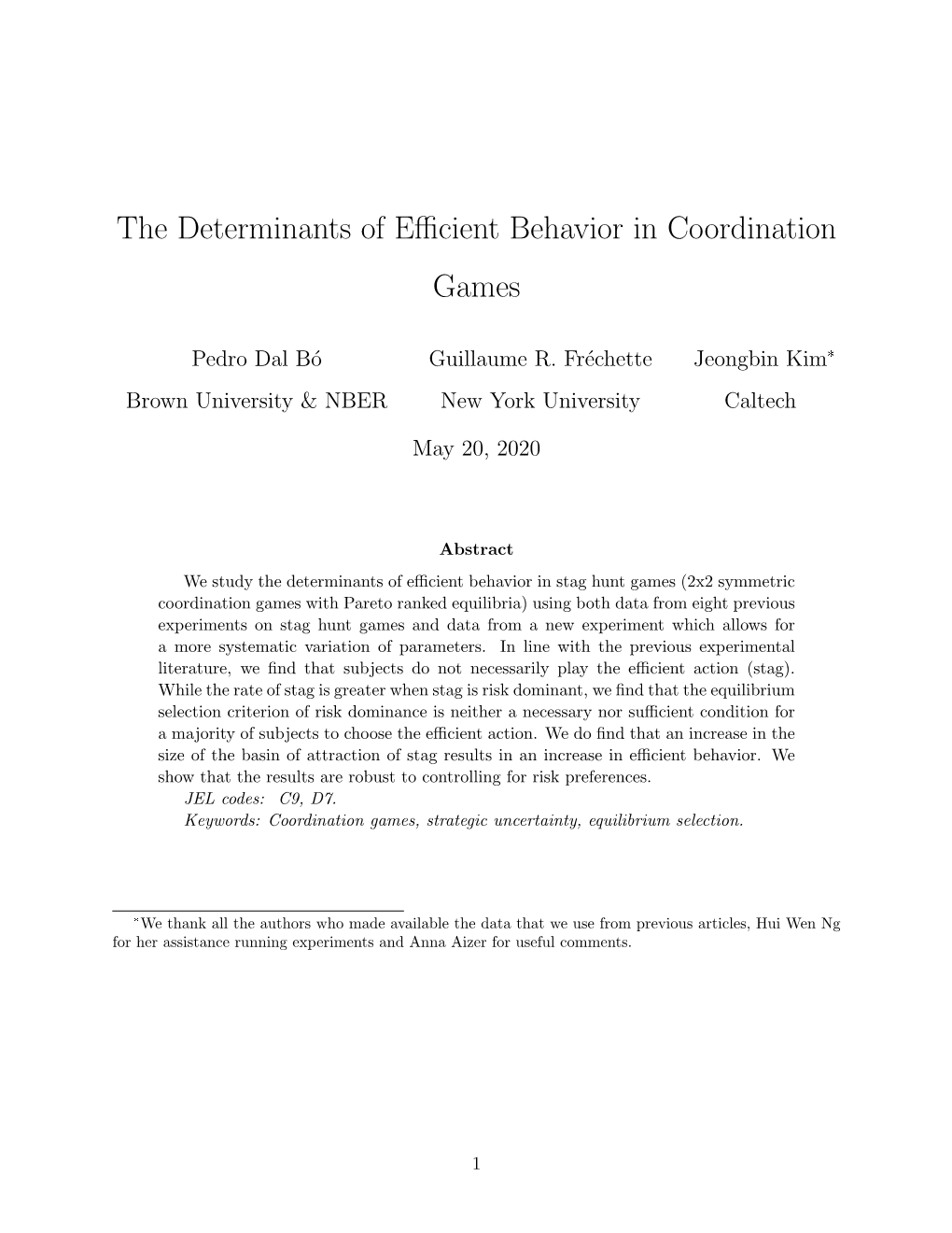 The Determinants of Efficient Behavior in Coordination Games