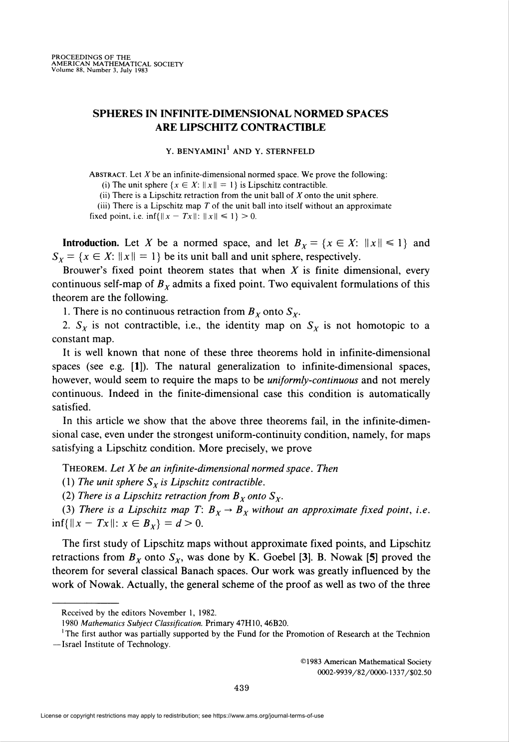 Spheres in Infinite-Dimensional Normed Spaces Are Lipschitz Contractible