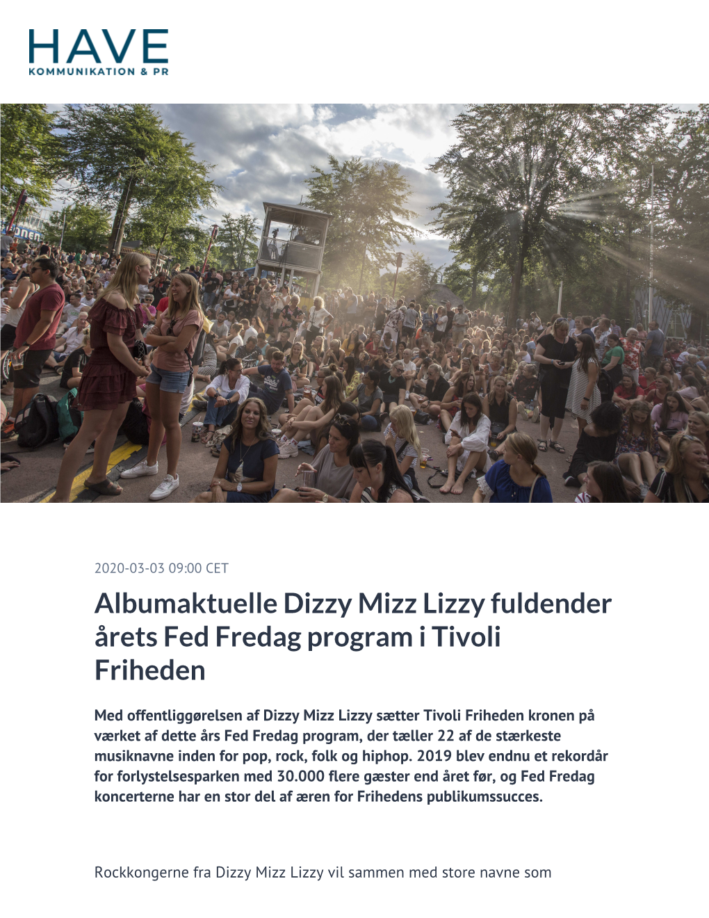 Albumaktuelle Dizzy Mizz Lizzy Fuldender Årets Fed Fredag Program I Tivoli Friheden