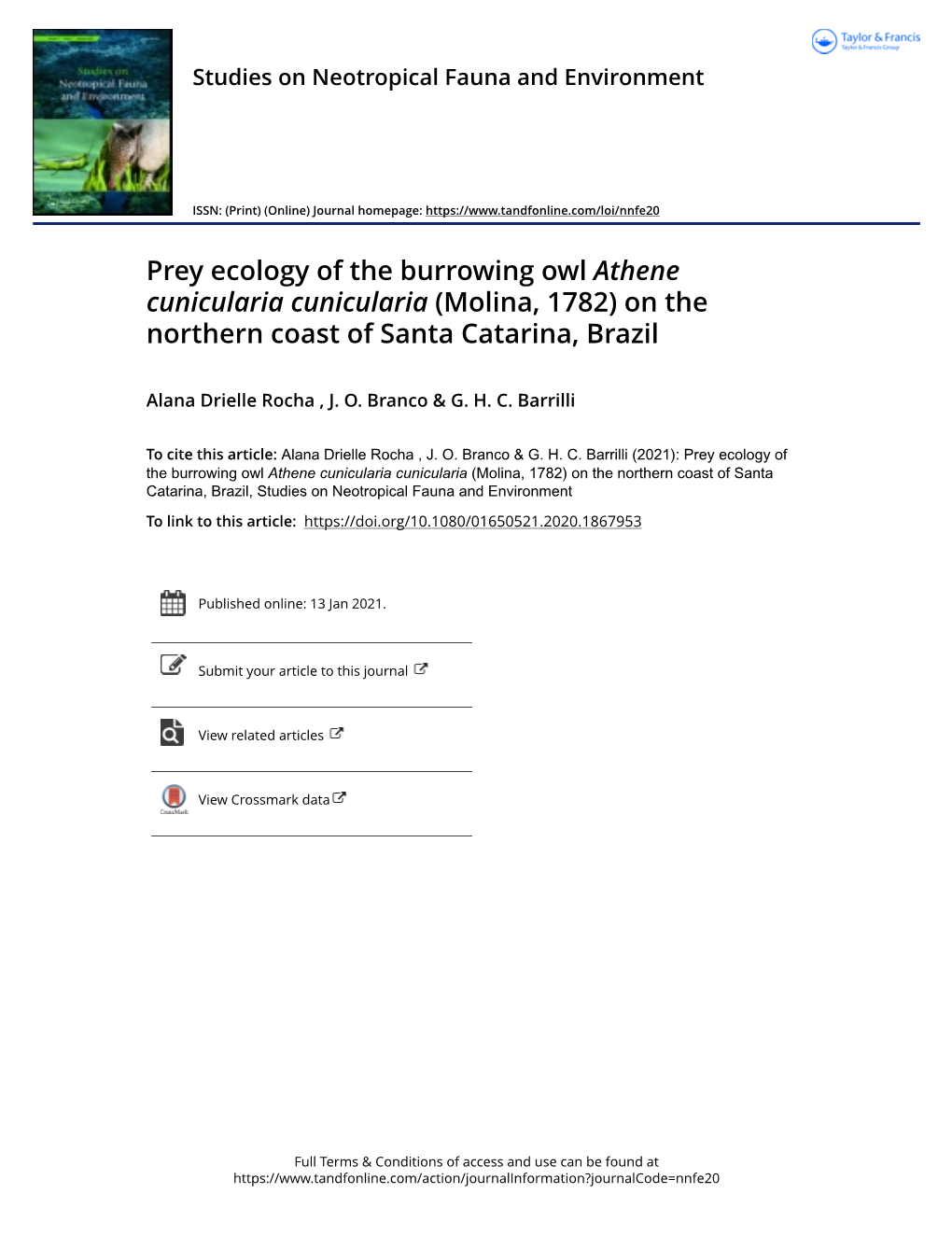 Prey Ecology of the Burrowing Owl Athene Cunicularia Cunicularia (Molina, 1782) on the Northern Coast of Santa Catarina, Brazil