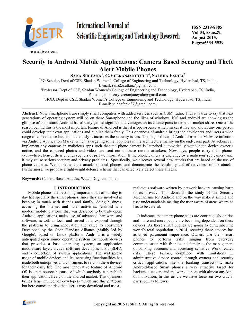 Security to Android Mobile Applications: Camera Based