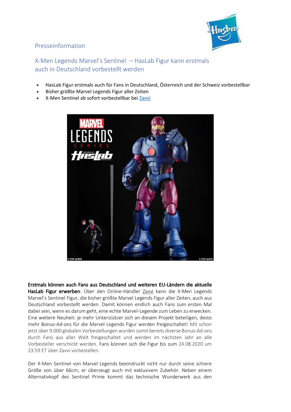 Presseinformation X-Men Legends Marvel's Sentinel – Haslab Figur