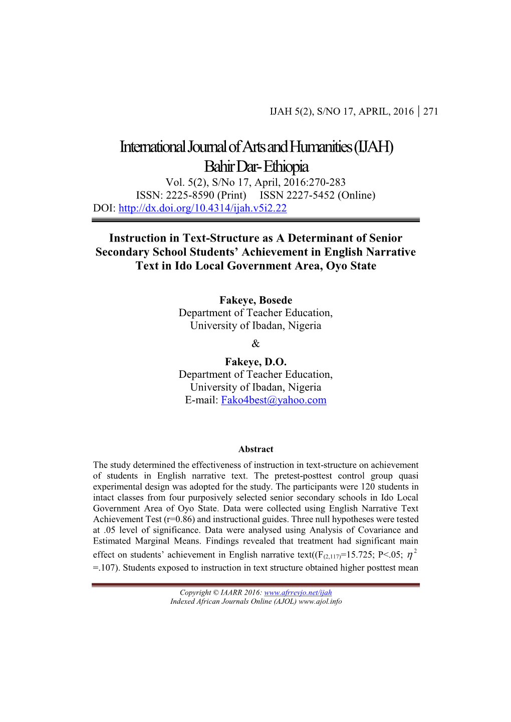 International Journal of Arts and Humanities(IJAH) Bahir Dar- Ethiopia