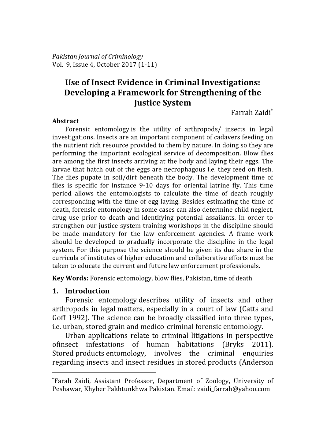 Use of Insect Evidence in Criminal Investigations