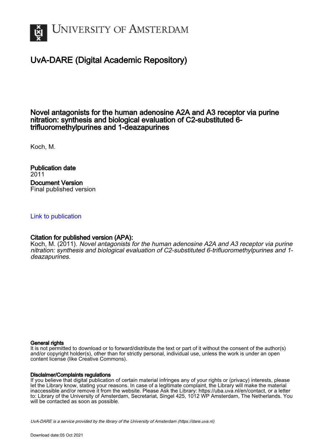 Novel Antagonists for the Human Adenosine