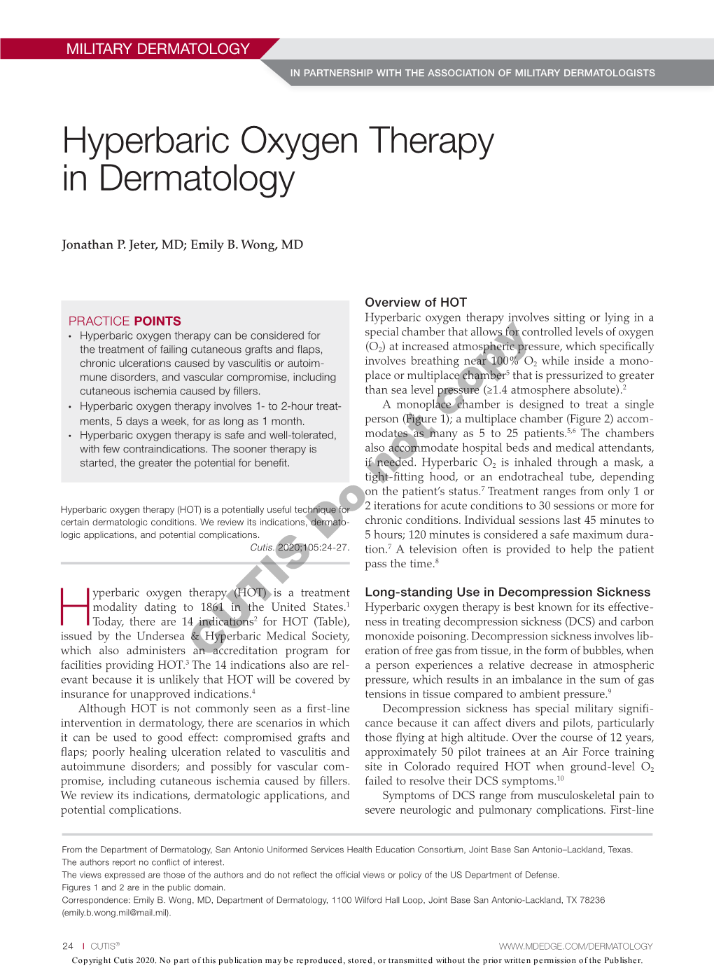 Hyperbaric Oxygen Therapy in Dermatology