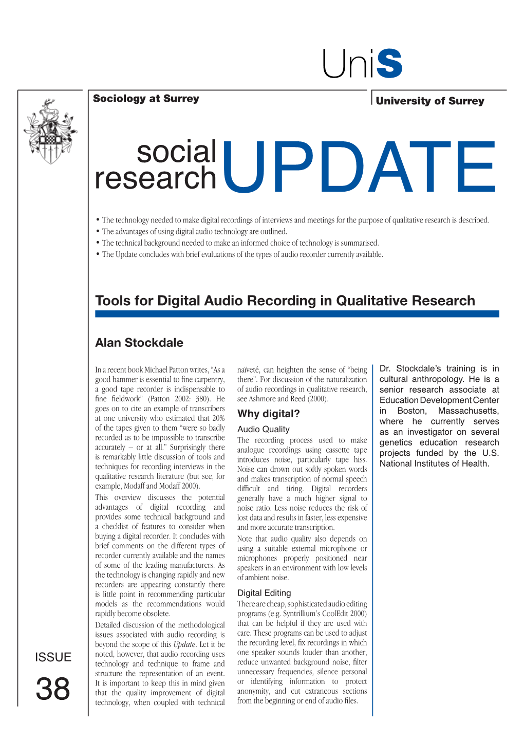 Tools for Digital Audio Recording in Qualitative Research