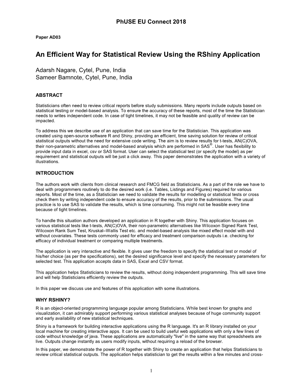 An Efficient Way for Statistical Review Using the Rshiny Application