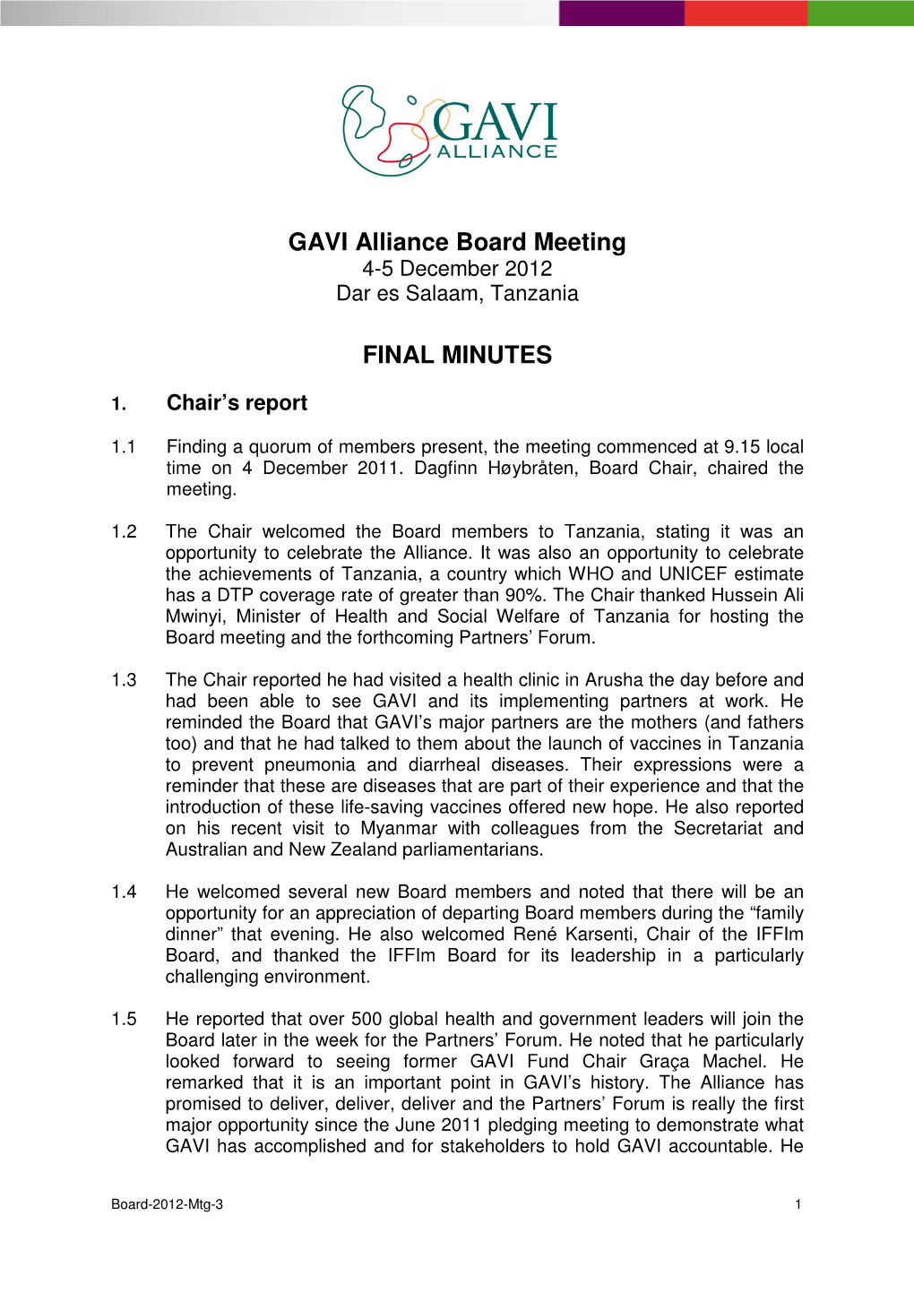 GAVI Alliance Board Meeting FINAL MINUTES