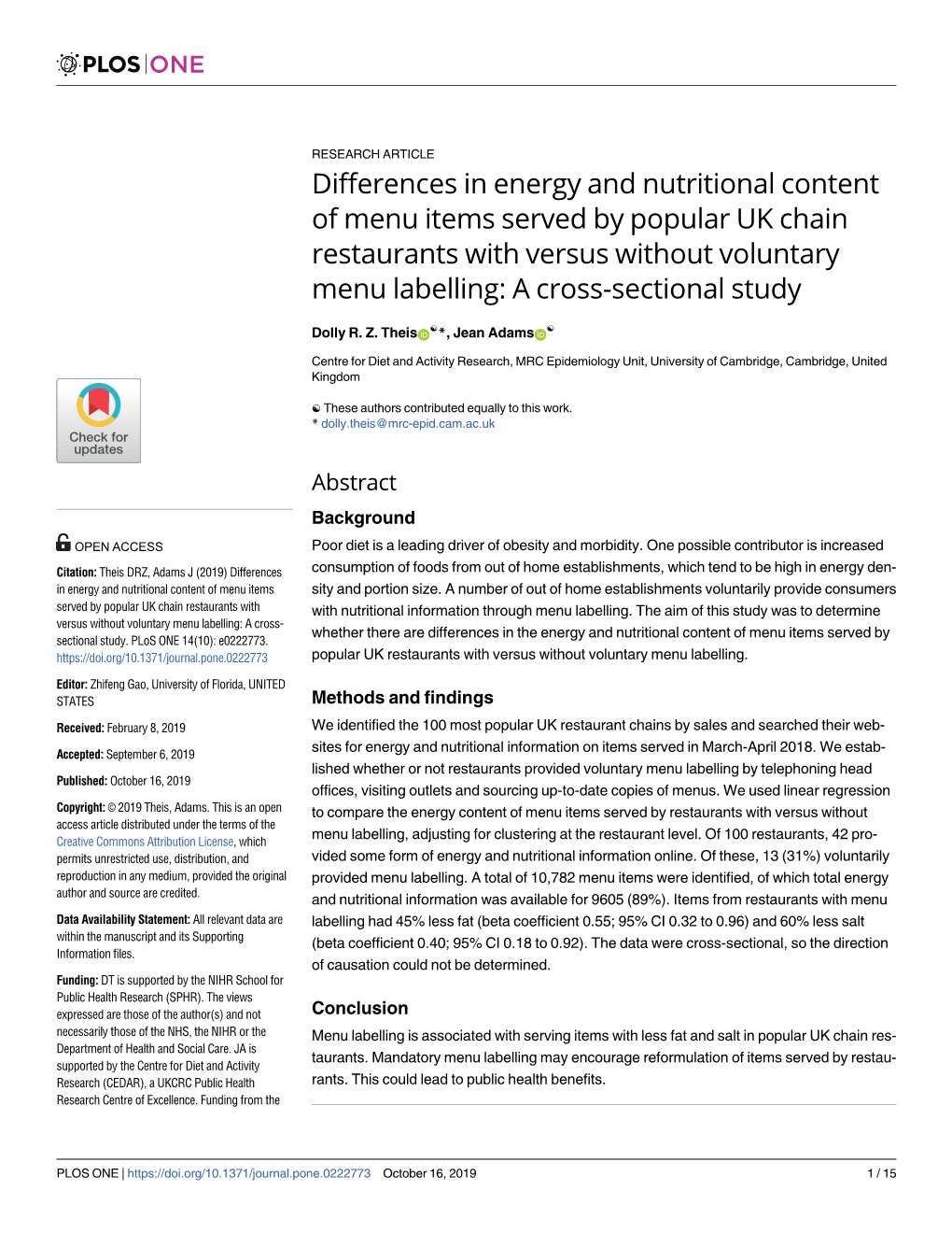 Differences in Energy and Nutritional Content of Menu Items Served By