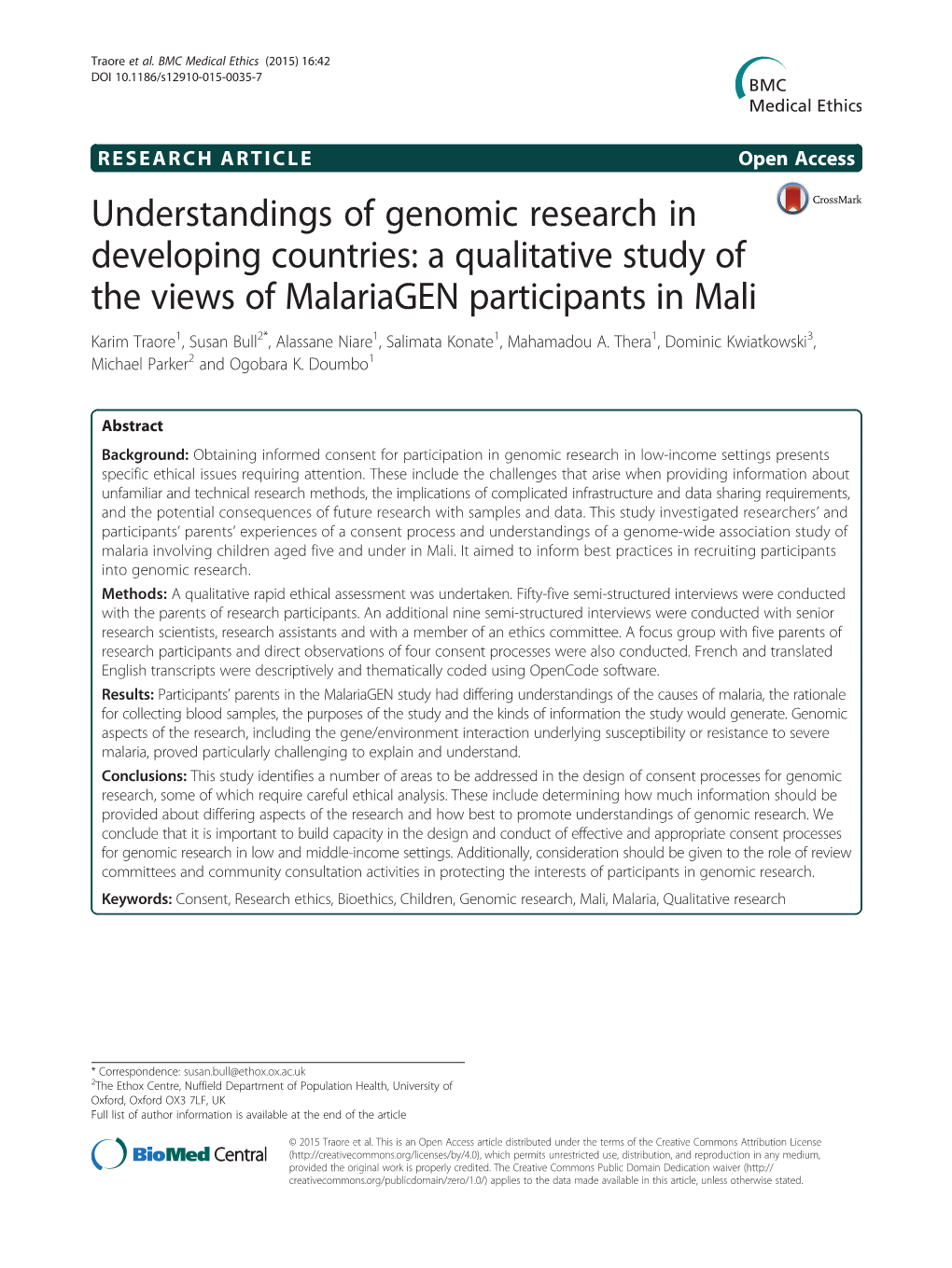 Understandings of Genomic Research in Developing