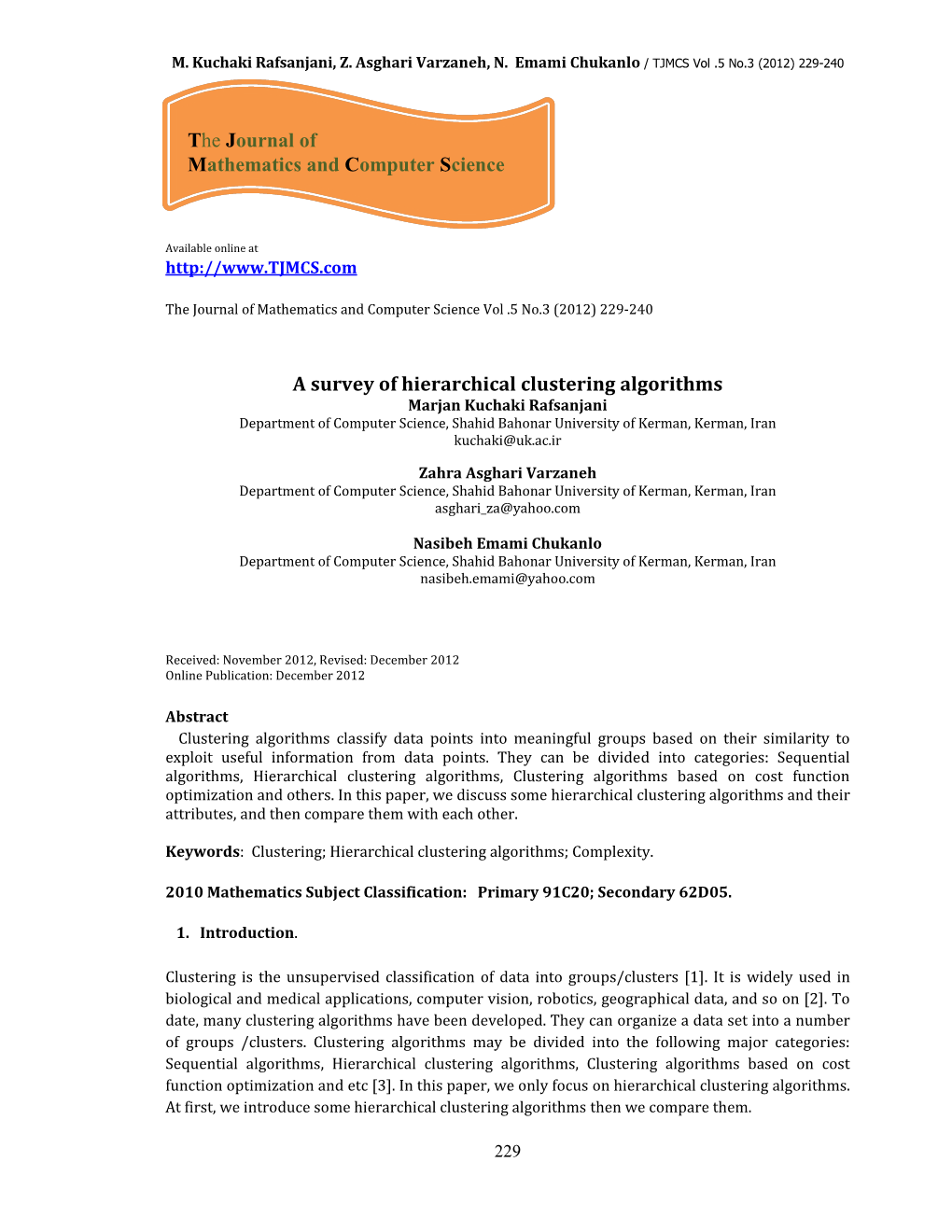 A Survey of Hierarchical Clustering Algorithms the Journal Of