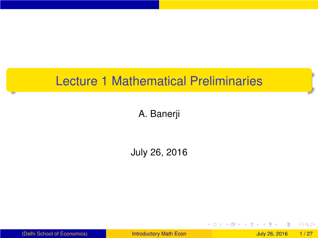 Lecture 1 Mathematical Preliminaries