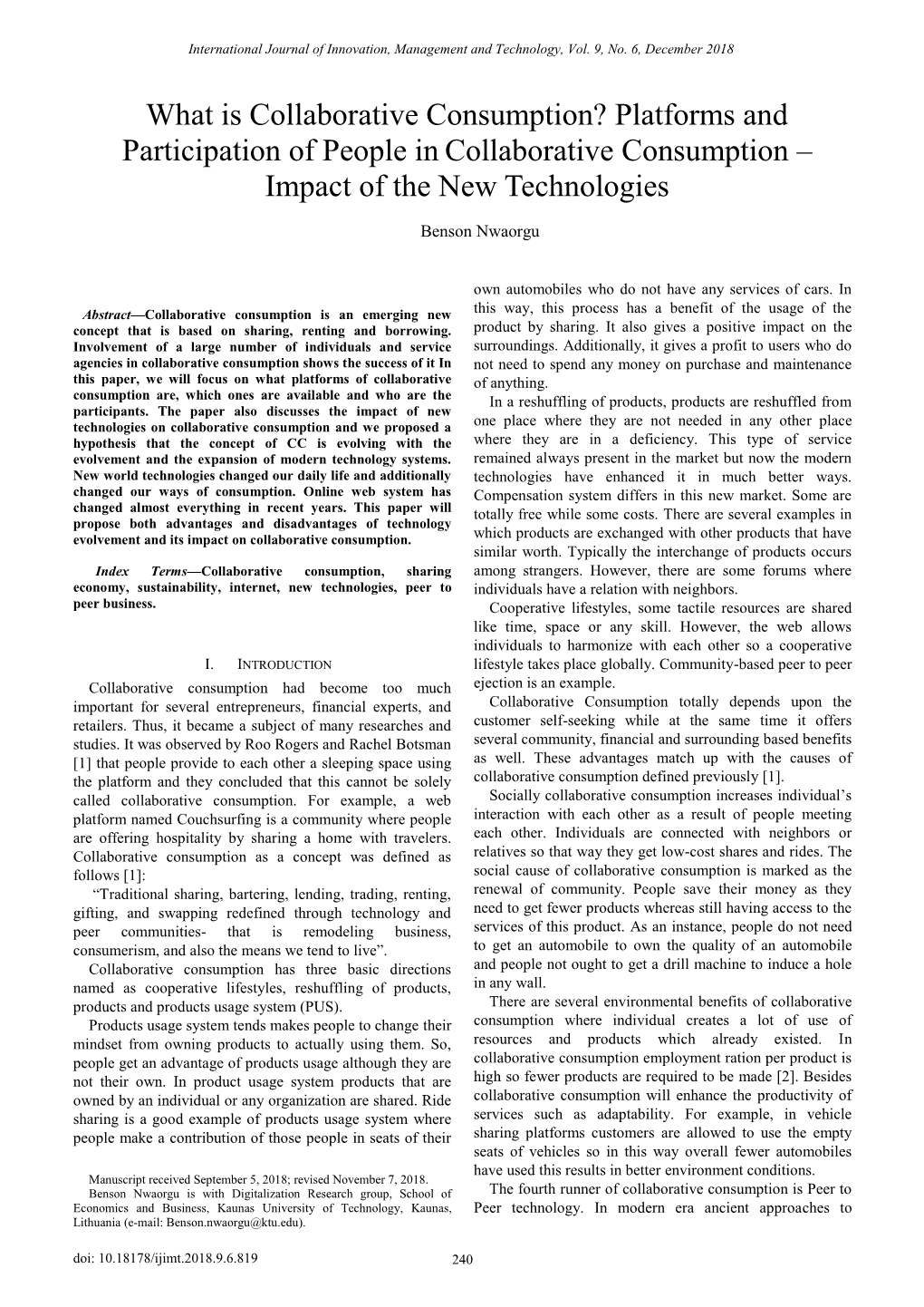 What Is Collaborative Consumption? Platforms and Participation of People in Collaborative Consumption – Impact of the New Technologies