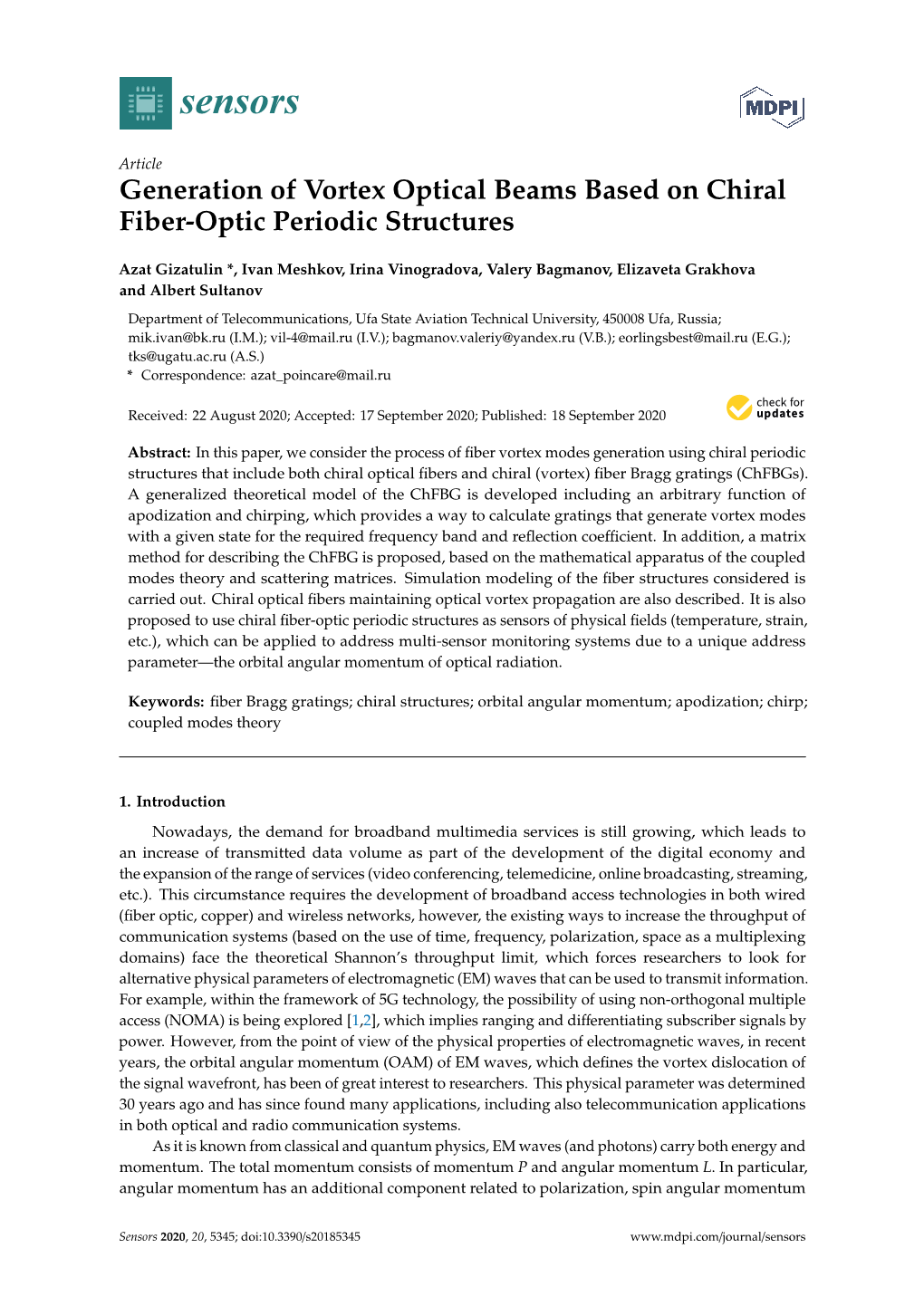 Generation of Vortex Optical Beams Based on Chiral Fiber-Optic Periodic Structures