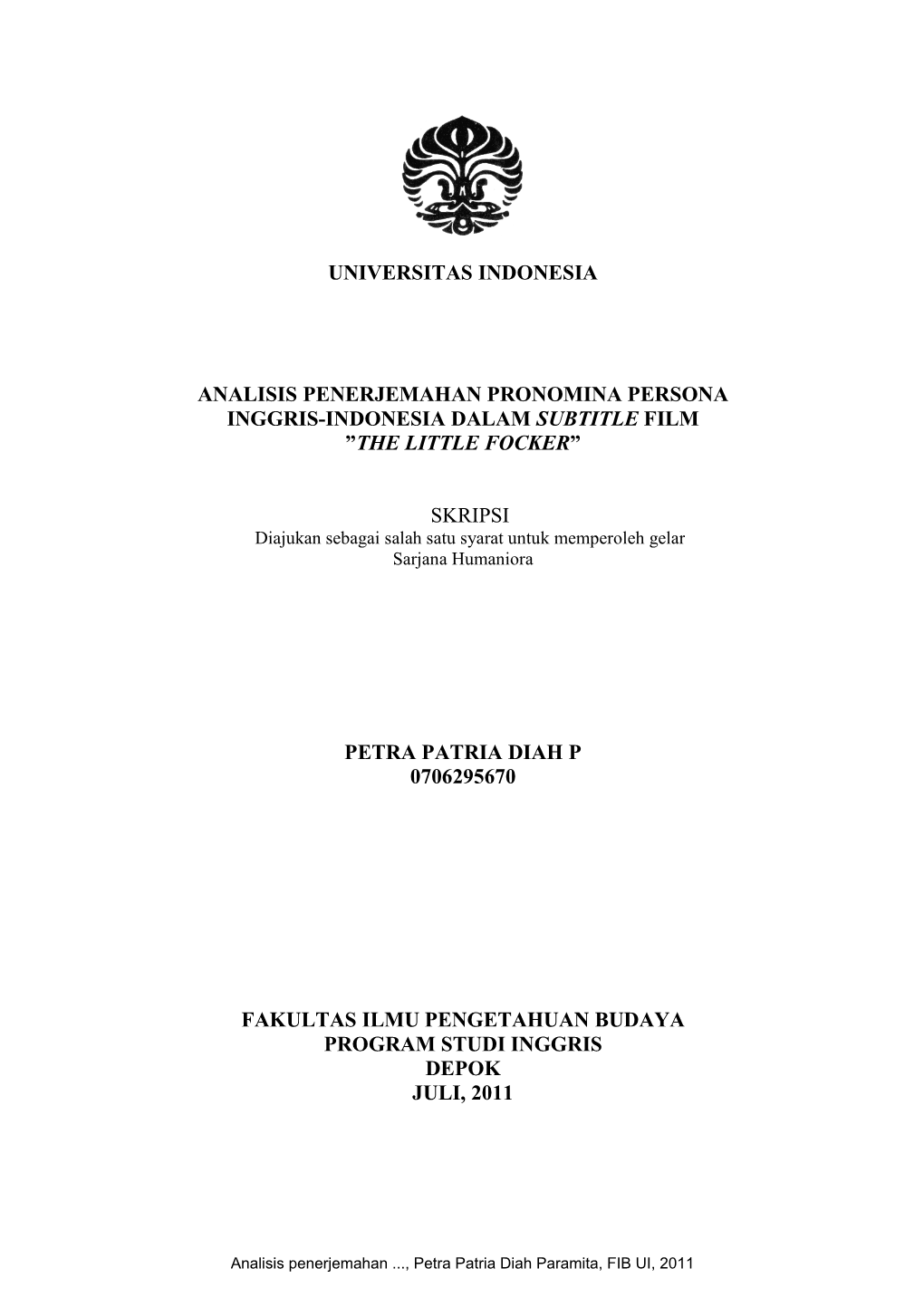 Universitas Indonesia Analisis Penerjemahan Pronomina
