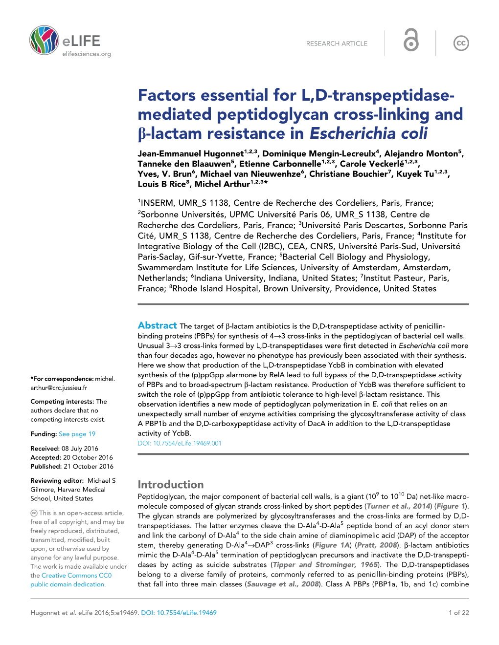 Mediated Peptidoglycan Cross-Linking and B-Lactam Resistance In