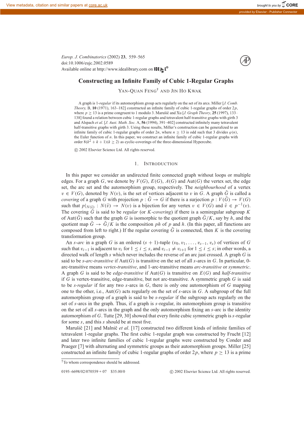 Constructing an Infinite Family of Cubic 1-Regular Graphs