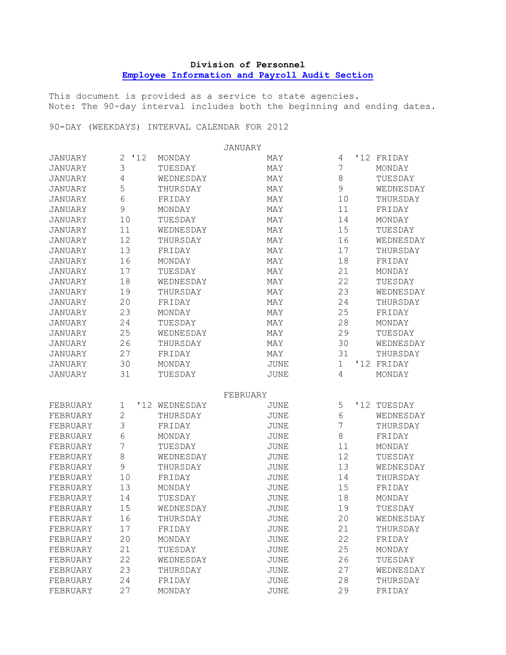 Division of Personnel Employee Information and Payroll Audit Section