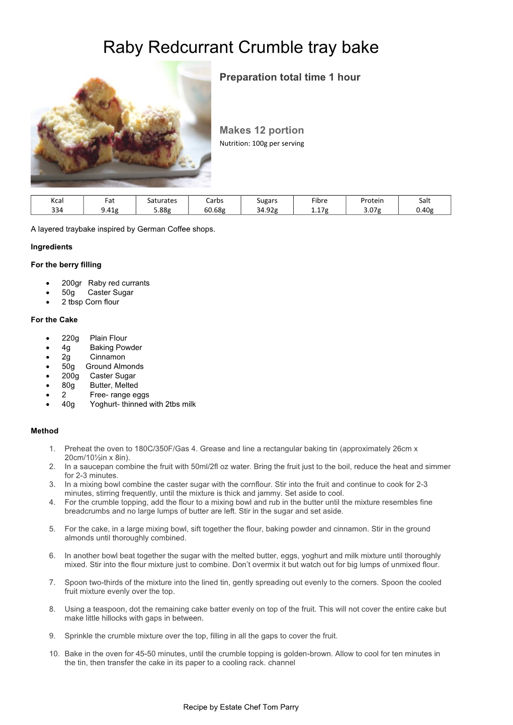 Raby Redcurrant Crumble Tray Bake