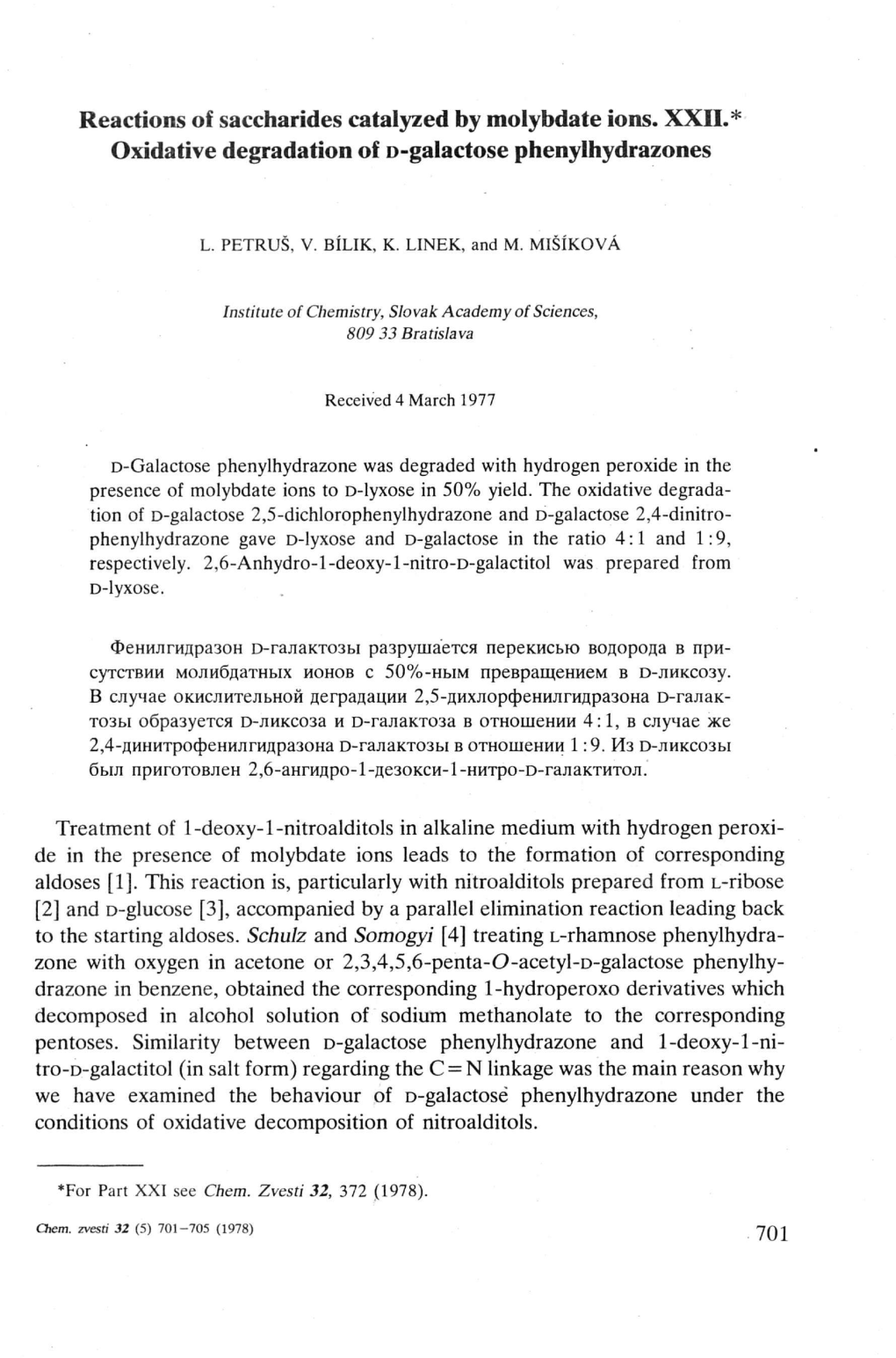 Reactions of Saccharides Catalyzed by Molybdate Ions. XXII.* Oxidative Degradation of D-Galactose Phenylhydrazones