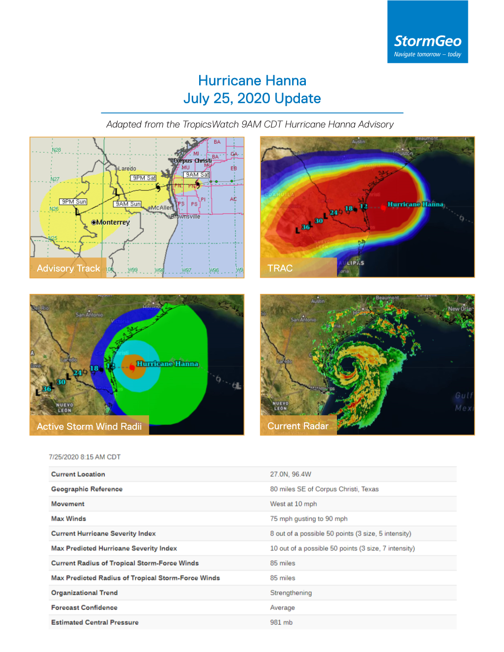 Hurricane Hanna July 25, 2020 Update