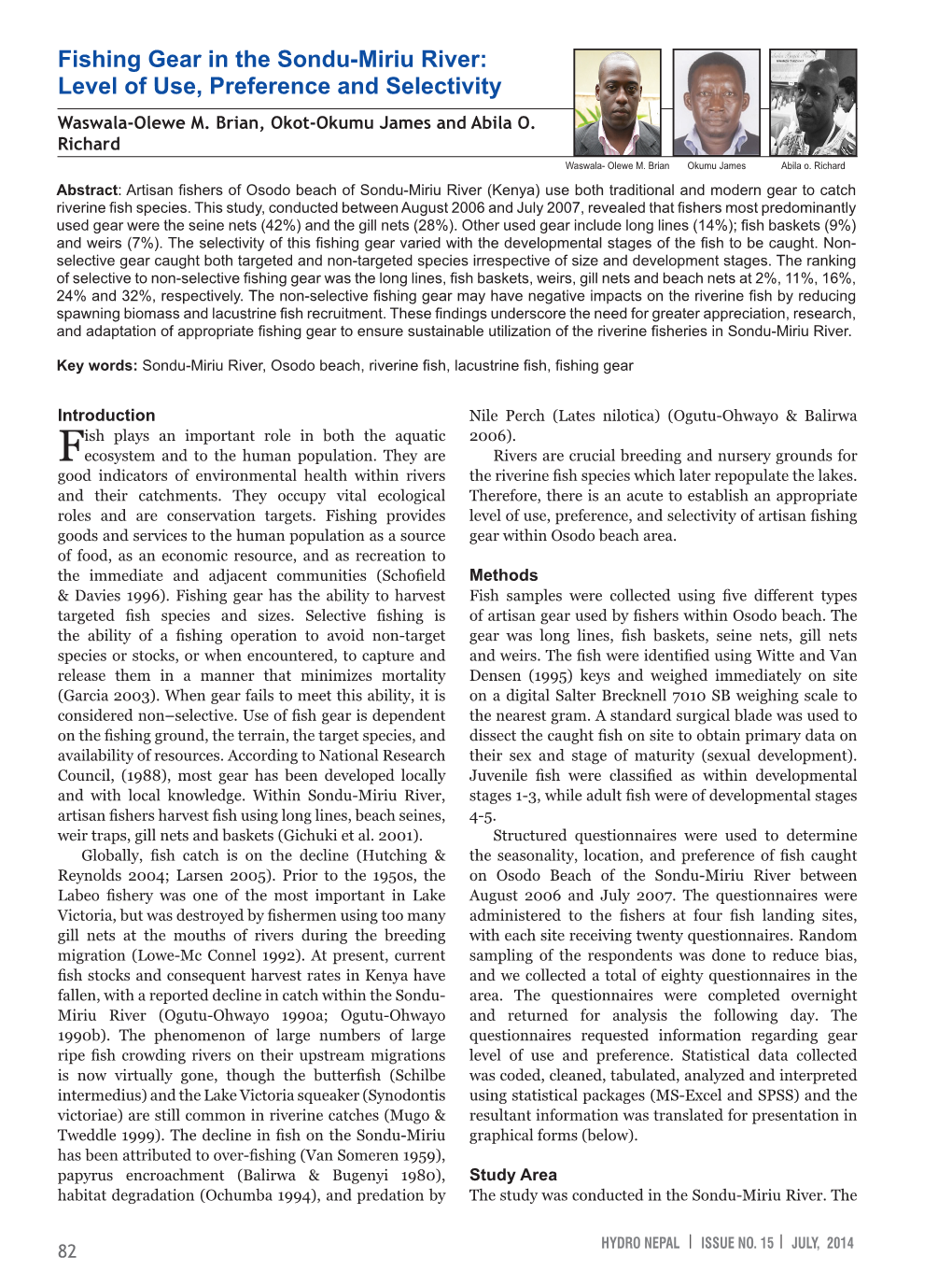 Fishing Gear in the Sondu-Miriu River: Level of Use, Preference and Selectivity Waswala-Olewe M