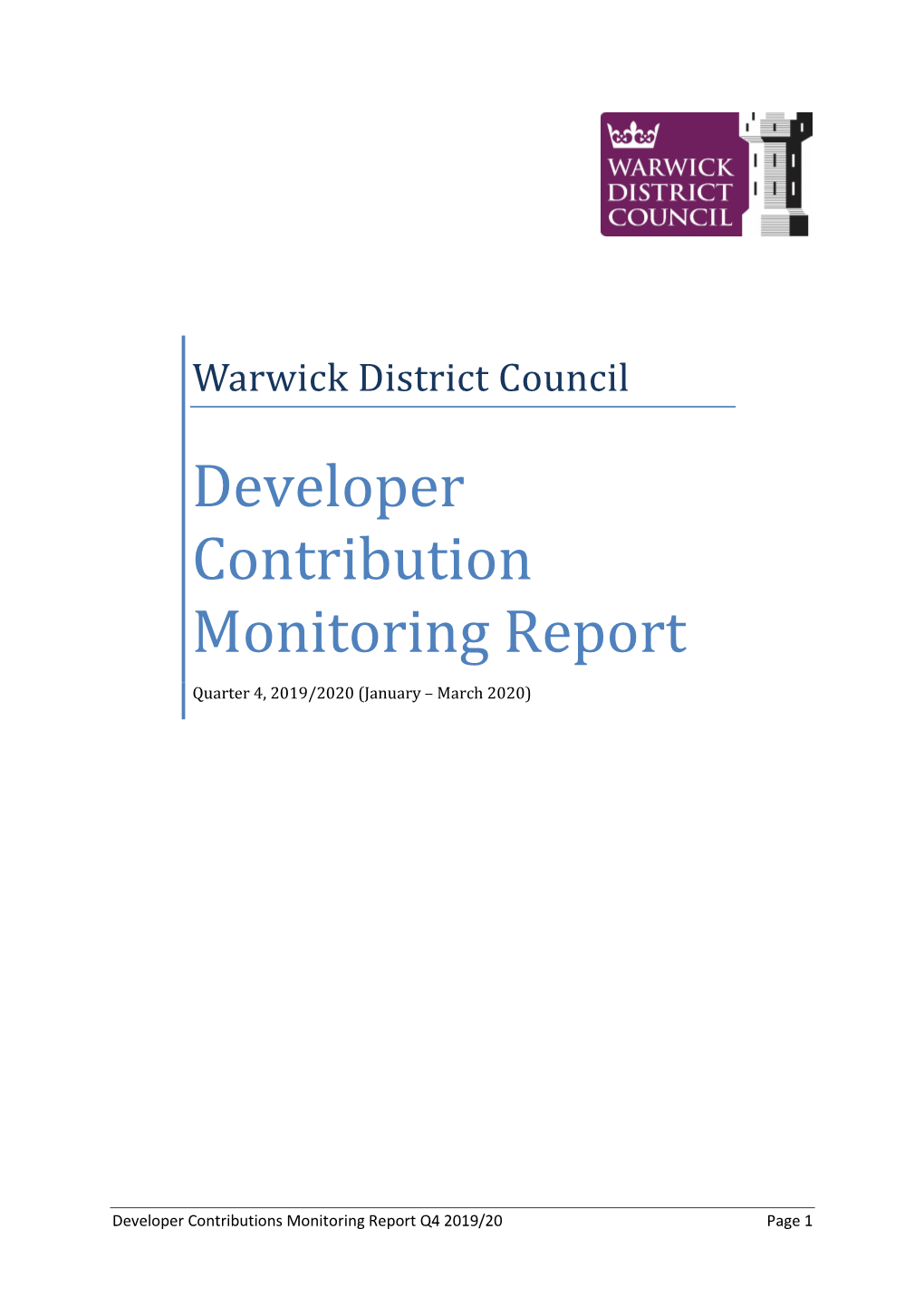 2019-20 Q4 Developer Contribution Monitoring Report