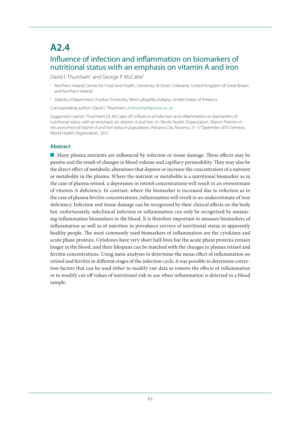 Influence of Infection and Inflammation on Biomarkers of Nutritional Status