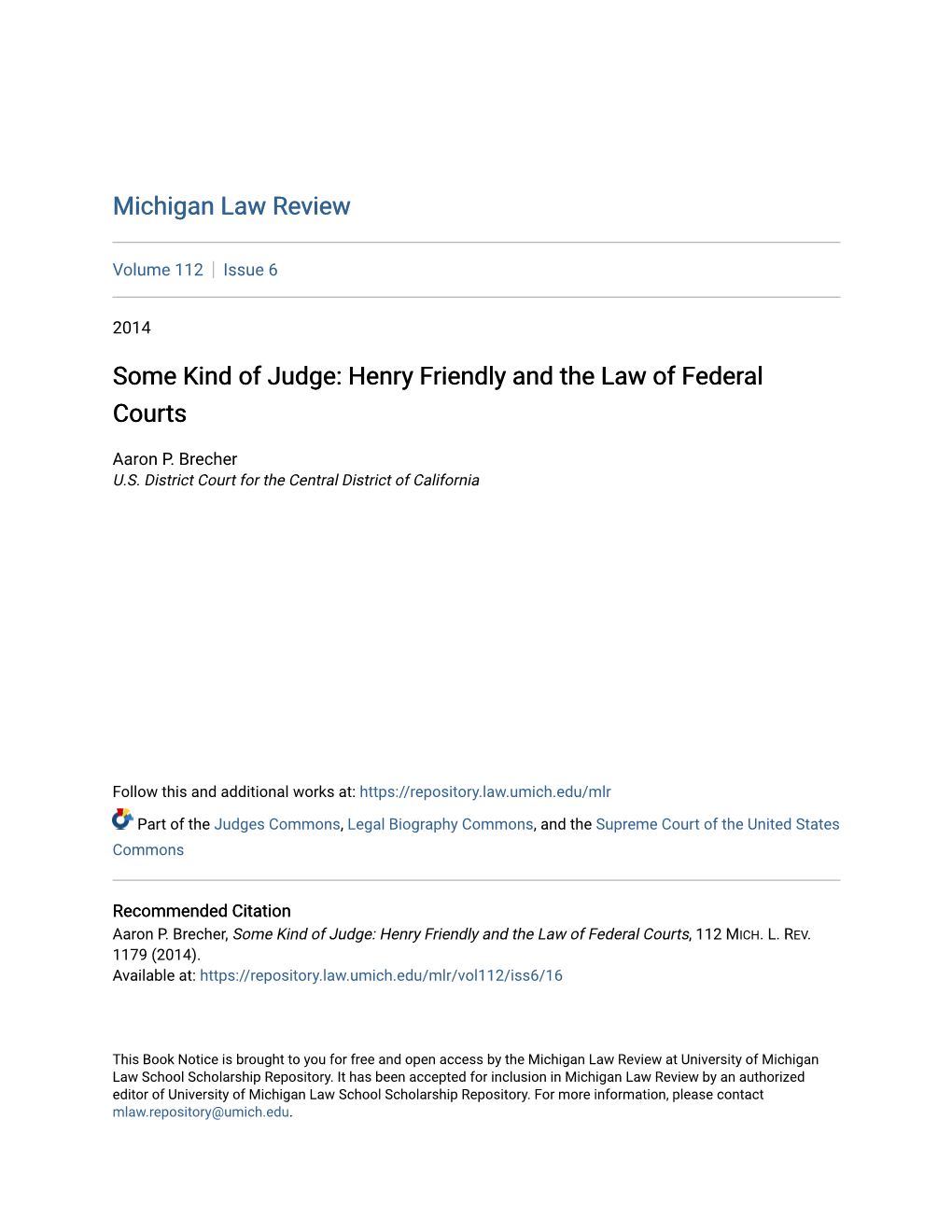 Henry Friendly and the Law of Federal Courts