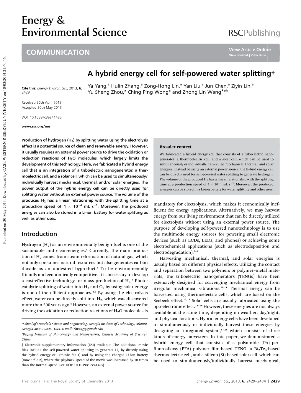 A Hybrid Energy Cell for Self-Powered Water Splitting†