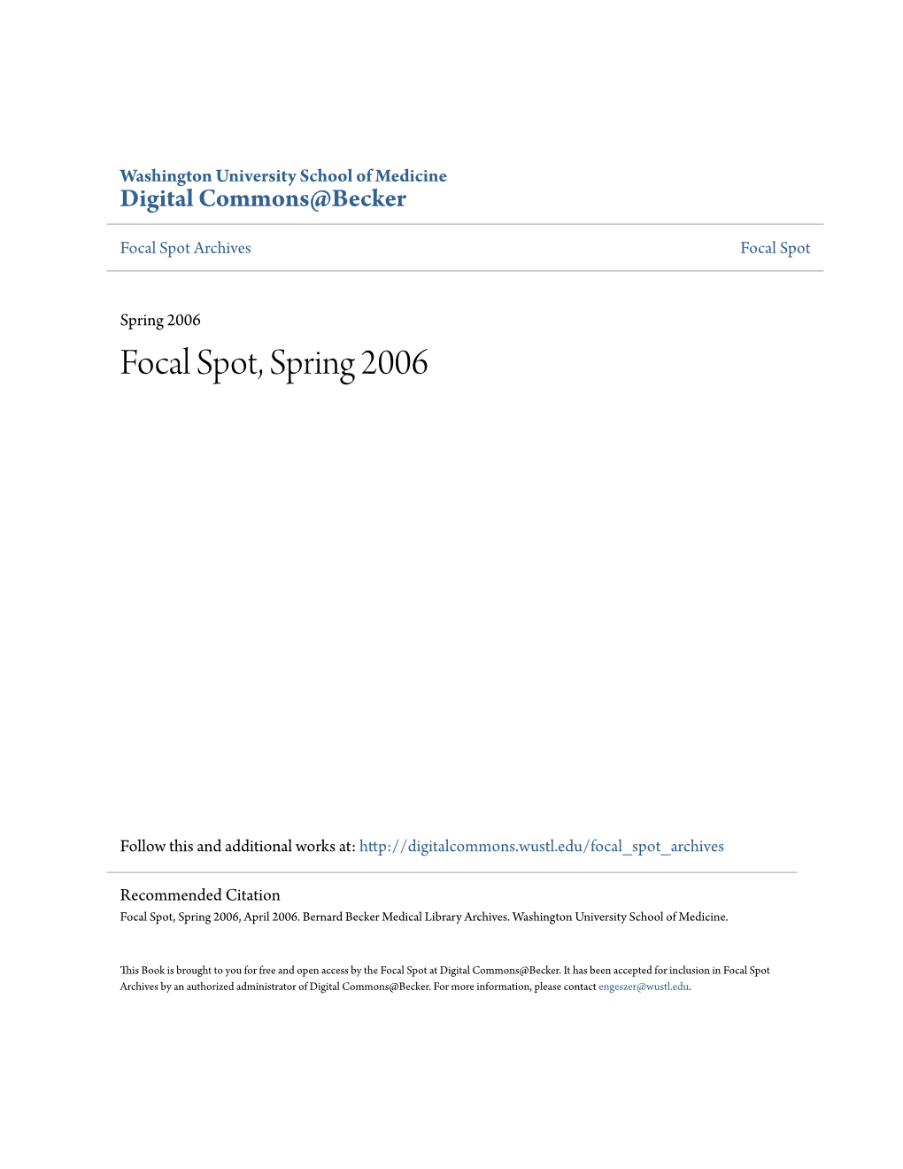 Focal Spot, Spring 2006