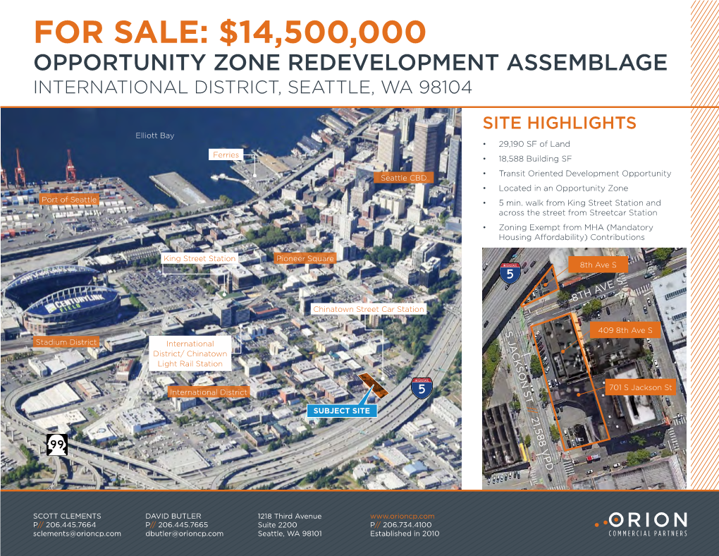 For Sale: $14,500,000 Opportunity Zone Redevelopment Assemblage International District, Seattle, Wa 98104