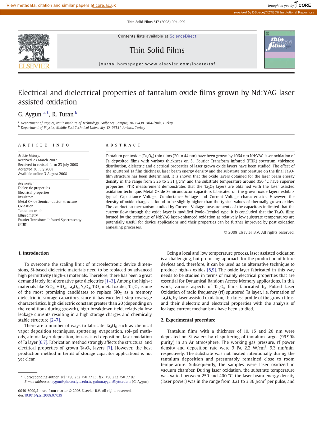 Electrical and Dielectrical Properties of Tantalum Oxide Films Grown