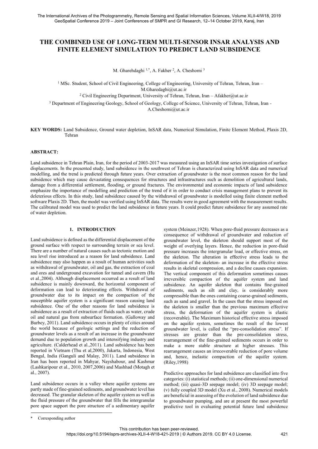 The Combined Use of Long-Term Multi-Sensor Insar Analysis and Finite Element Simulation to Predict Land Subsidence