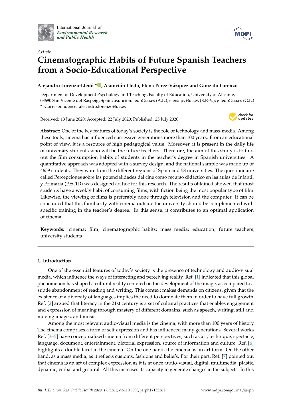 Cinematographic Habits of Future Spanish Teachers from a Socio-Educational Perspective