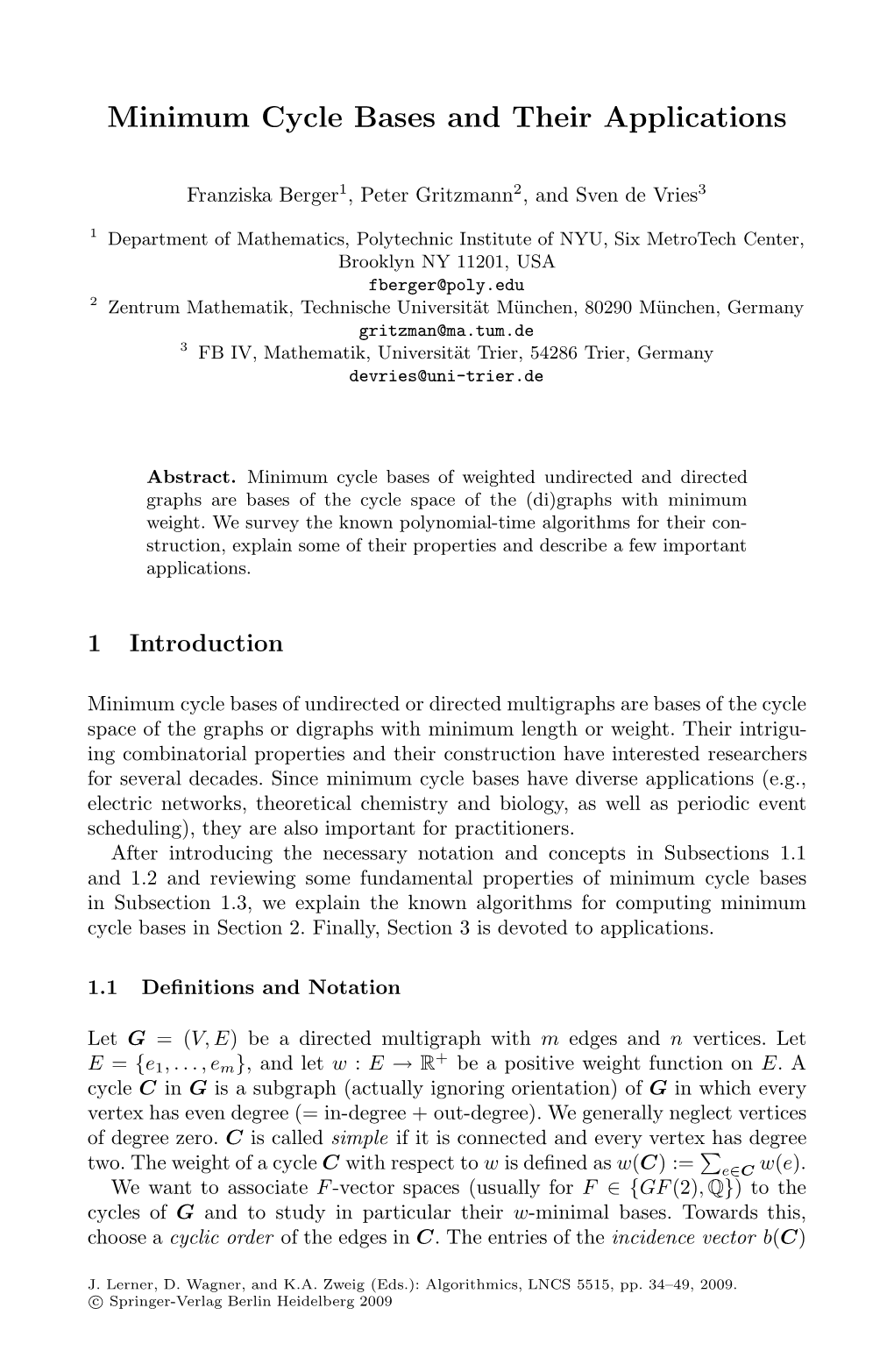 Minimum Cycle Bases and Their Applications