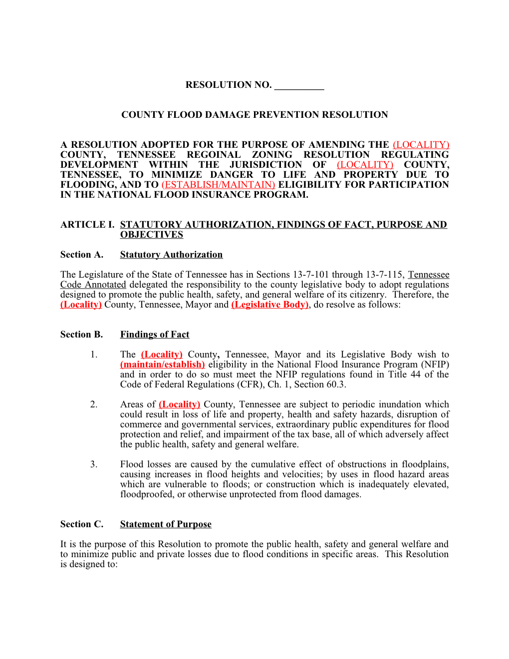 Model Flood - Municipal Ordinance - D Level