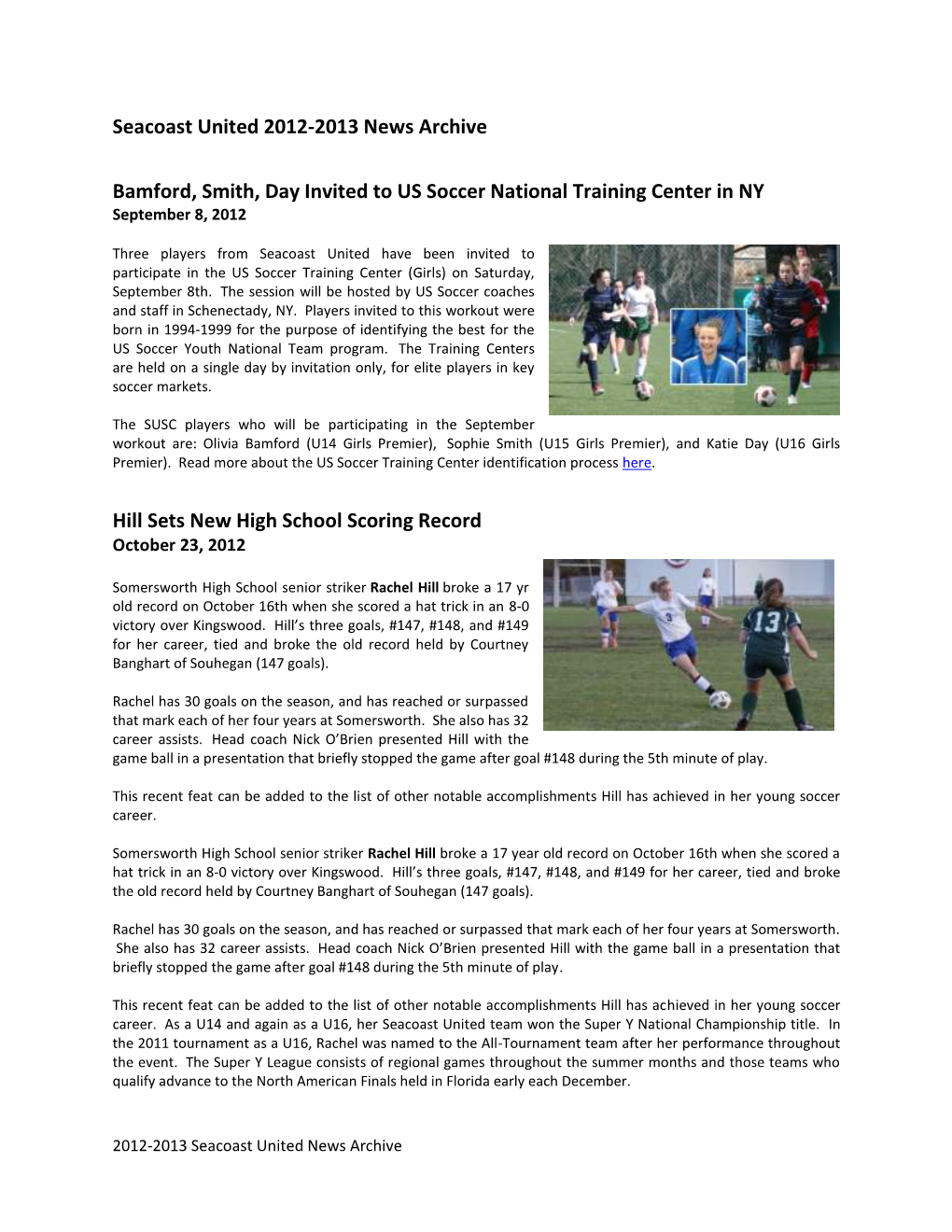 Seacoast United 2012-2013 News Archive Bamford, Smith, Day Invited