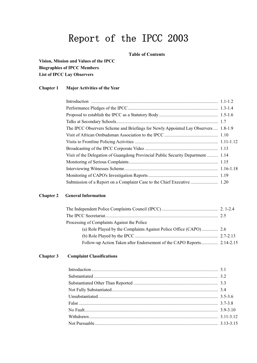 Report of the IPCC 2003