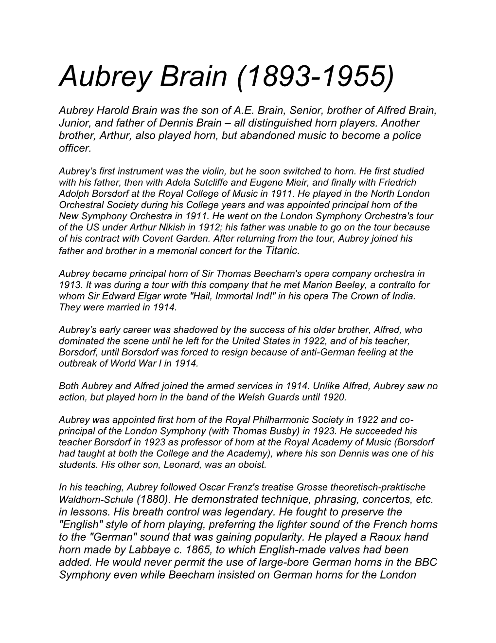 Aubrey Brain (1893-1955)