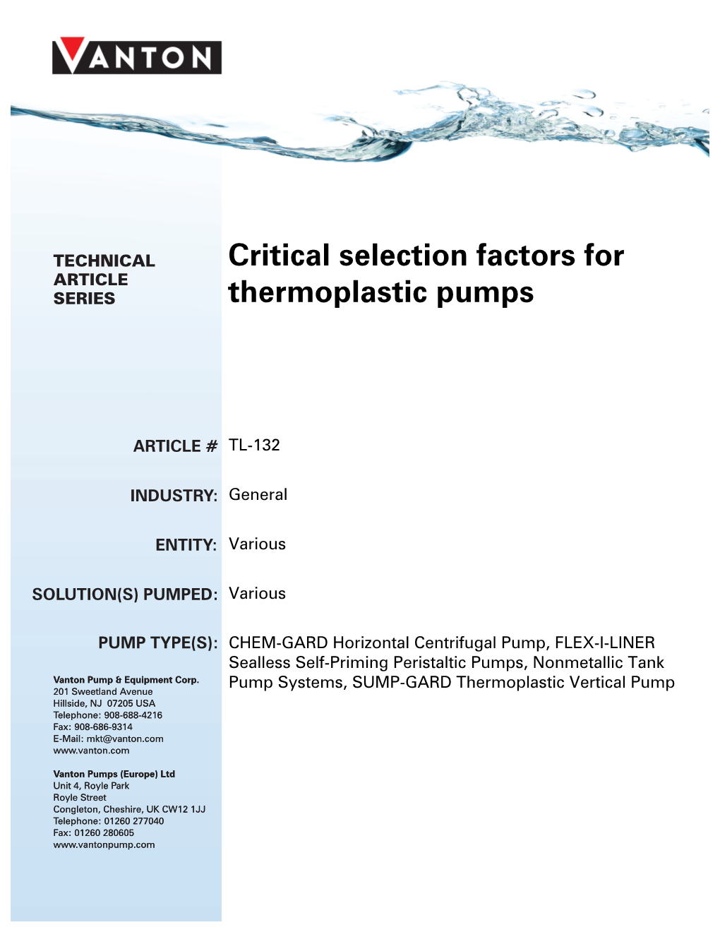 Critical Selection Factors for Thermoplastic Pumps